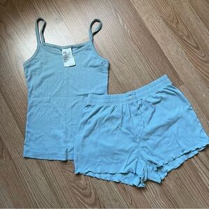 blue pointelle pajama set